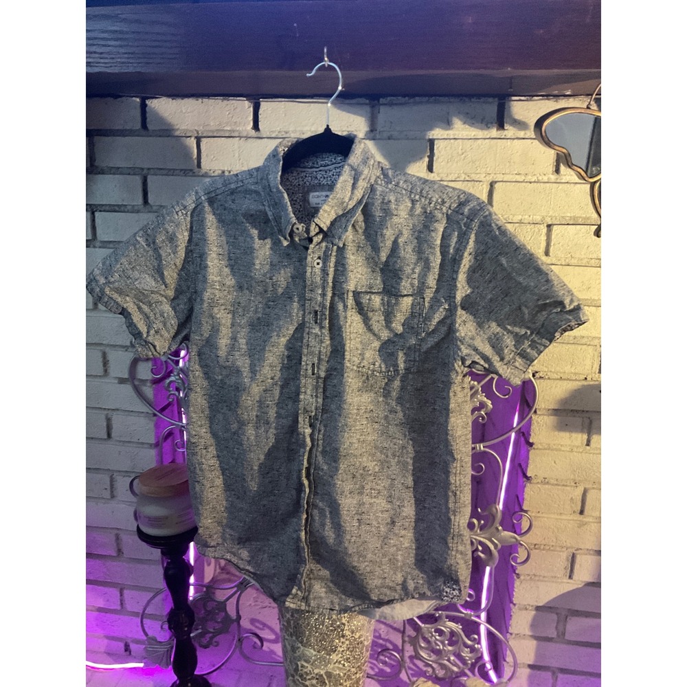 Eighth Avenue Mens Small Grey Short Sleeve Button Down Shirt Casual Marl Pocket
